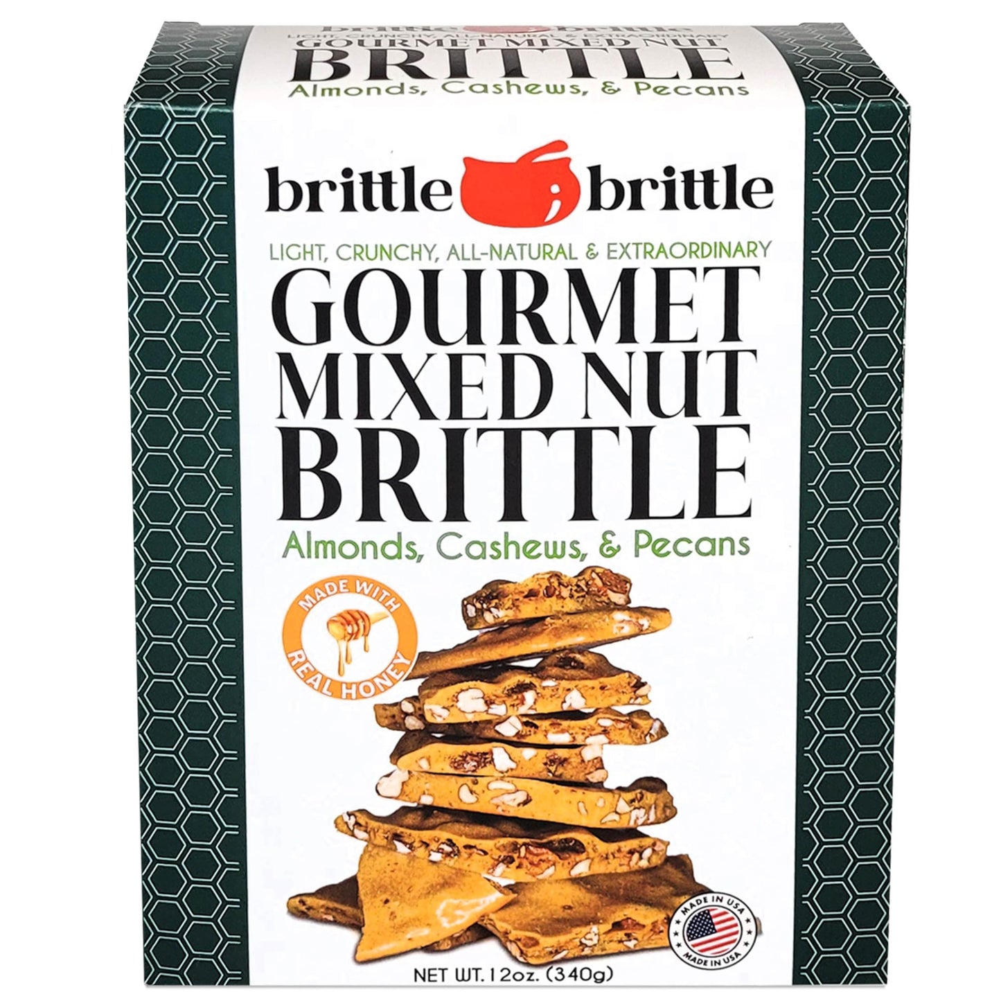 brittle-brittle Mixed Nut Brittle Candy, Handmade Gourmet Treat with Honey, Almonds, Cashews, Pecans, Gluten Free, Perfect Snack