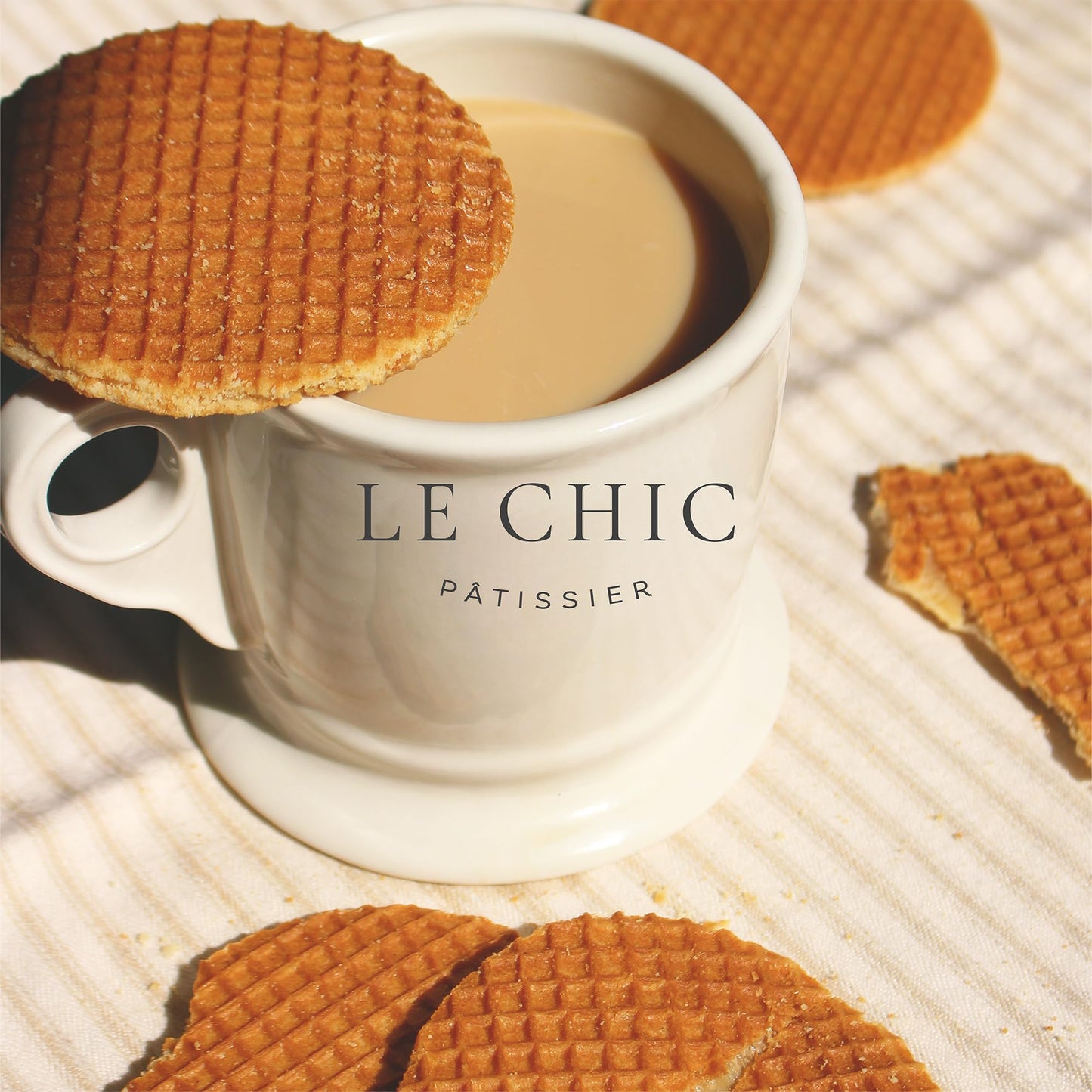 Le Chic Patissier 50 Caramel & Vanilla Stroopwafels Soft Toasted Pack of 5 (11.11oz each) Original Dutch Caramel Waffle Recipe n