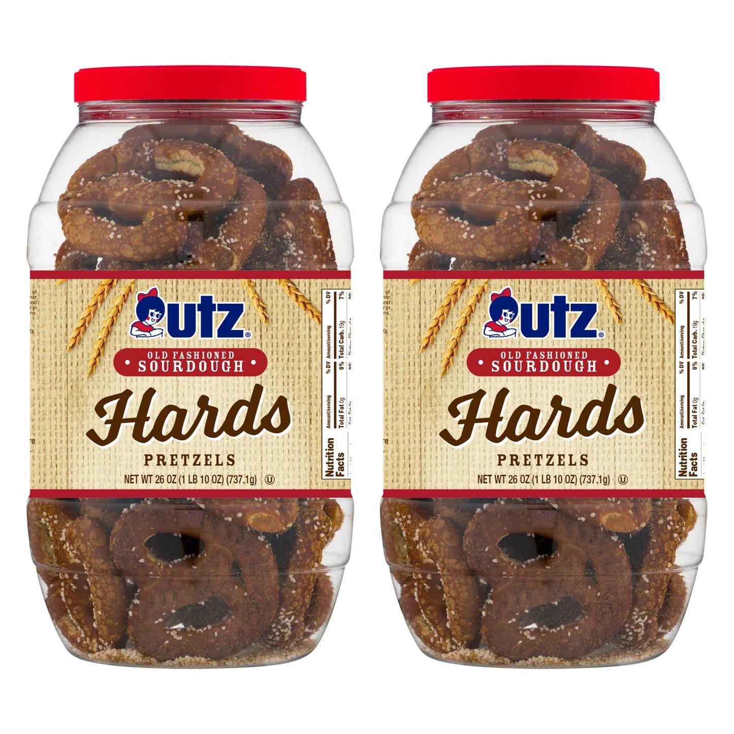 Utz Old Fashioned Sourdough Hard Pretzels - 26 Oz Barrel (2 Count) - Big And Thick Classic Pretzel Twists  Crunchy Sourdough Pretzel With Zero Cholesterol  Brown