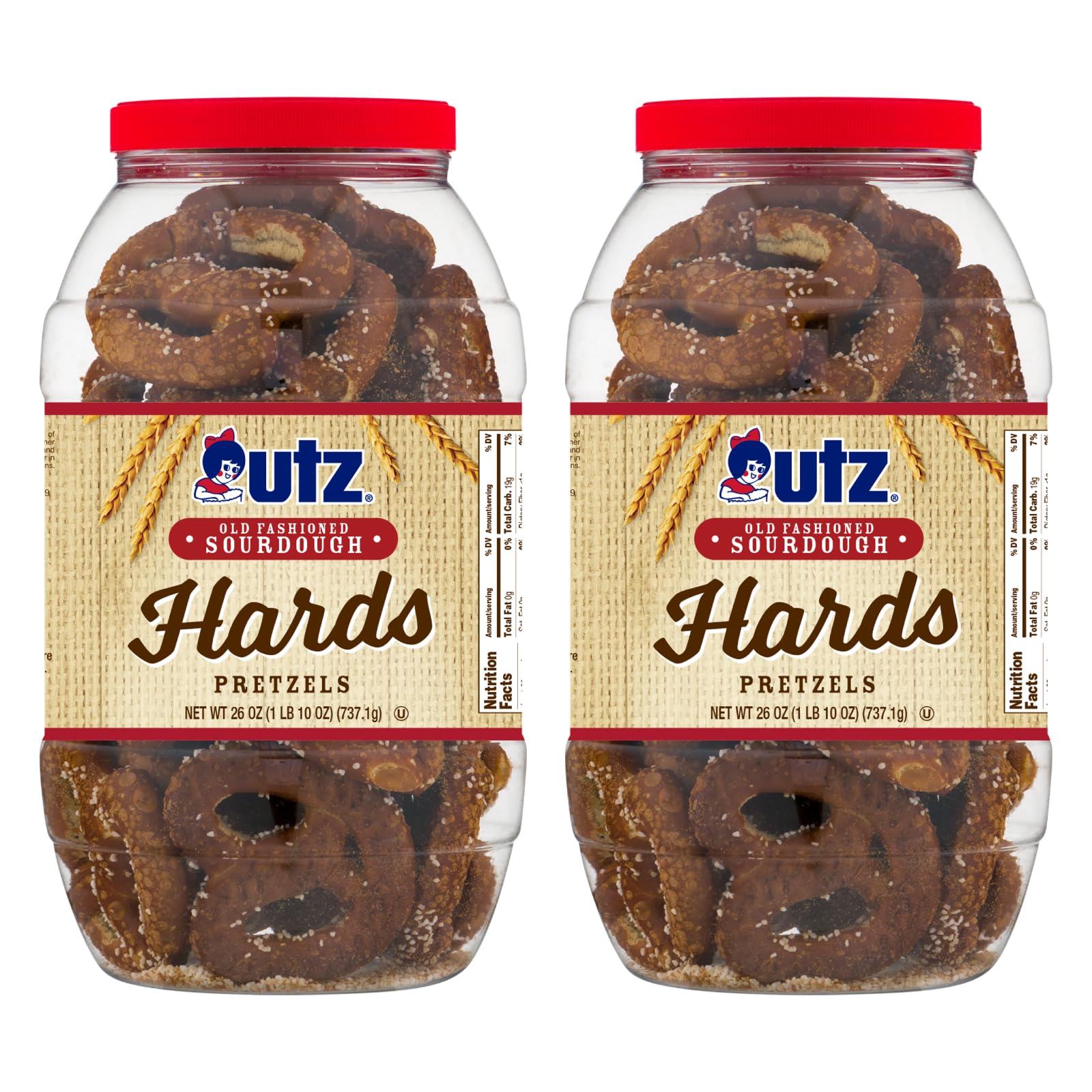 Utz Old Fashioned Sourdough Hard Pretzels - 26 Oz Barrel (2 Count) - Big And Thick Classic Pretzel Twists  Crunchy Sourdough Pretzel With Zero Cholesterol  Brown