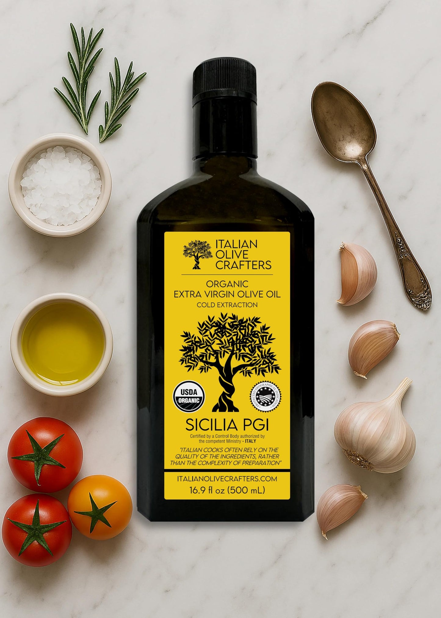 Italian Olive Crafters  Polyphenol Rich Organic Extra Virgin Olive Oil  16.9 fl oz - Organic Olive Oil Extra Virgin Cold Pressed Glass Bottle