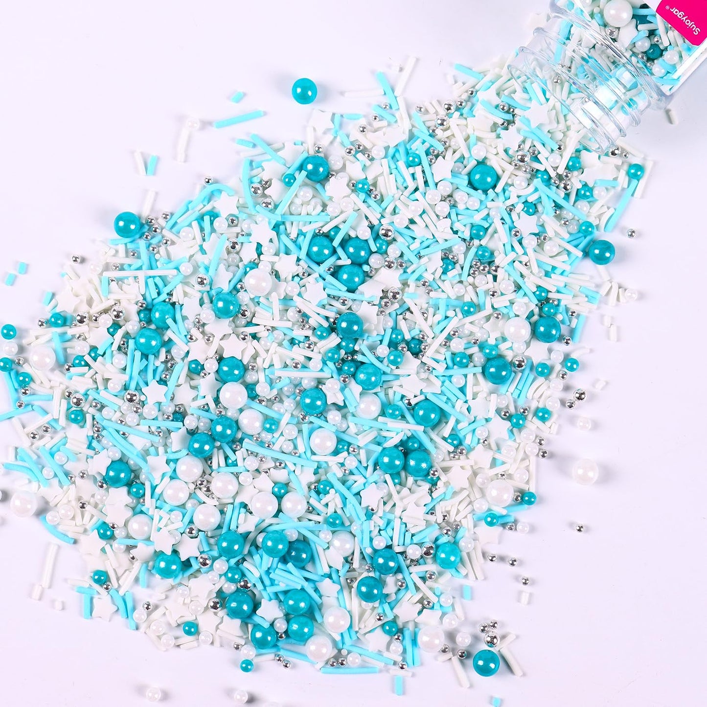 Blue Sprinkles For Cake Decorating, 3.52Oz Blue And White Pearl Sprinkles, Bluey Sprinkles For Cupcakes Baking Ice Cream Cookie,