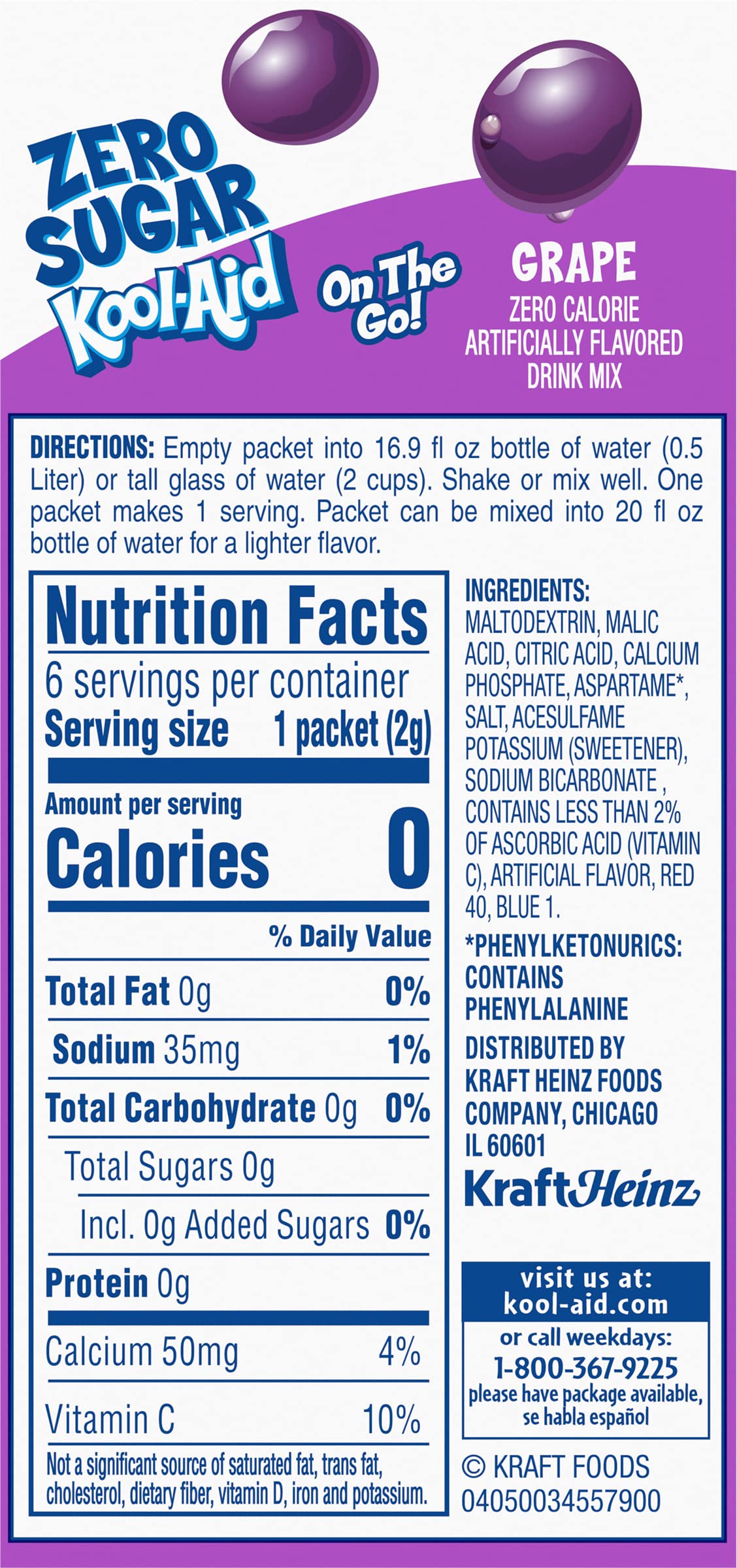 Kool-Aid Sugar-Free Grape On-The-Go Powdered Drink Mix 6 Count (Pack Of 1)