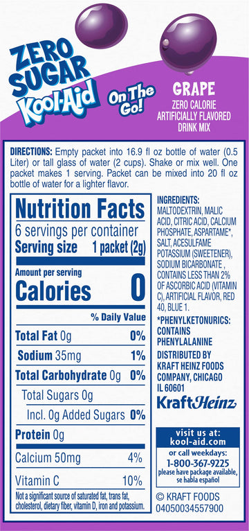 Kool-Aid Sugar-Free Grape On-The-Go Powdered Drink Mix 6 Count (Pack Of 1)