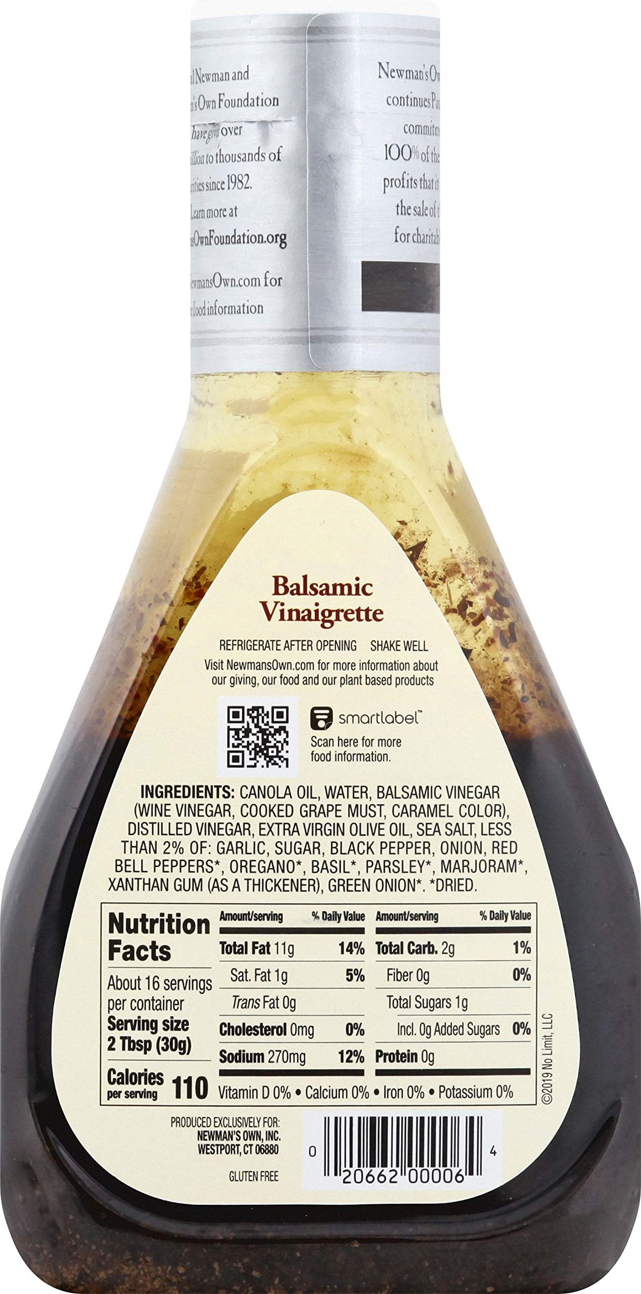 Newmans Own Balsamic Vinaigrette Salad Dressing, Plastic, 16 Fl Oz, Pack of 6