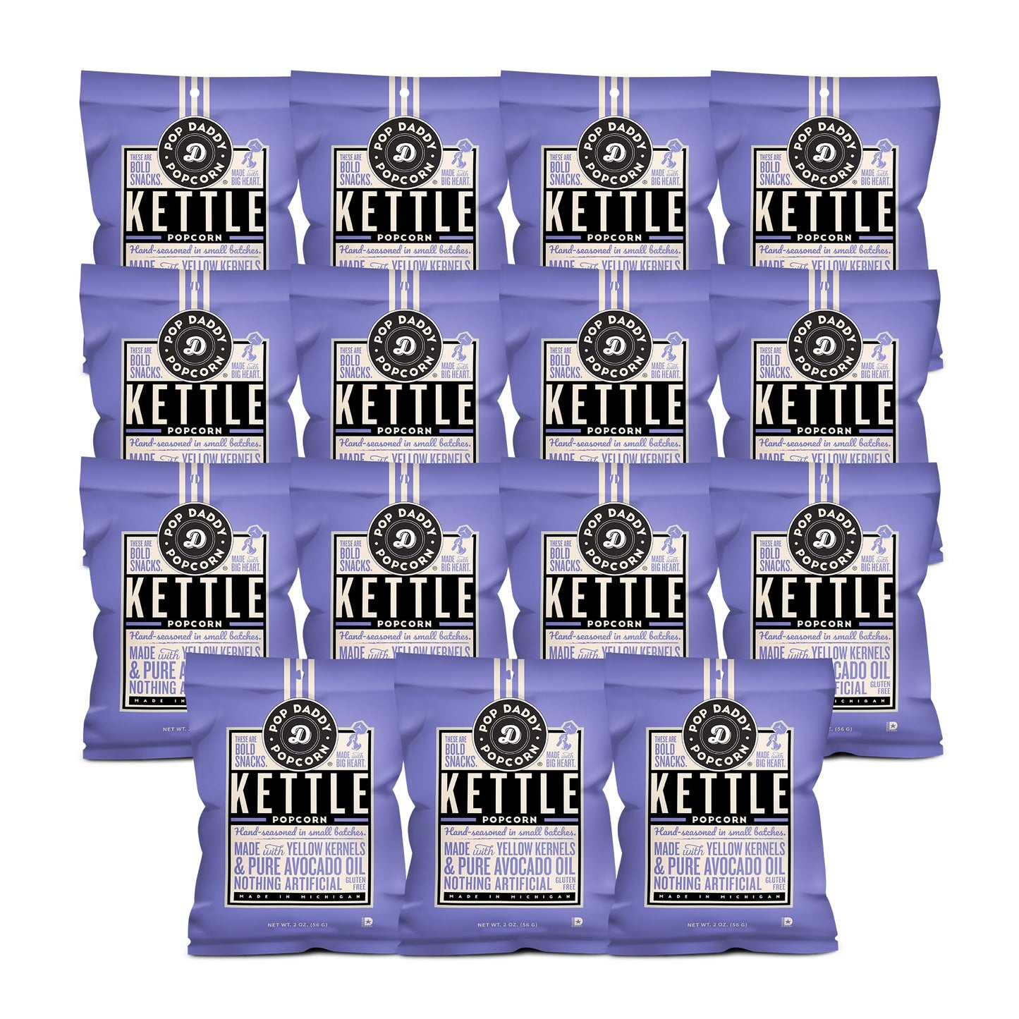 POP DADDY Kettle Popcorn Snacks, Gourmet Flavored, Gluten Free, 2 Oz (Pack of 15)