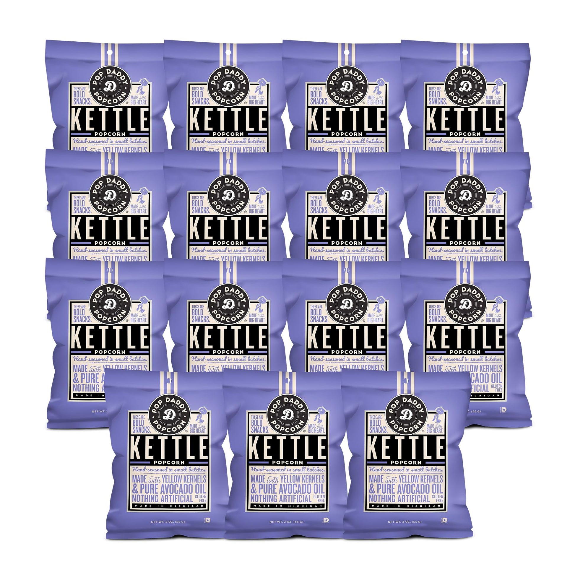POP DADDY Kettle Popcorn Snacks, Gourmet Flavored, Gluten Free, 2 Oz (Pack of 15)