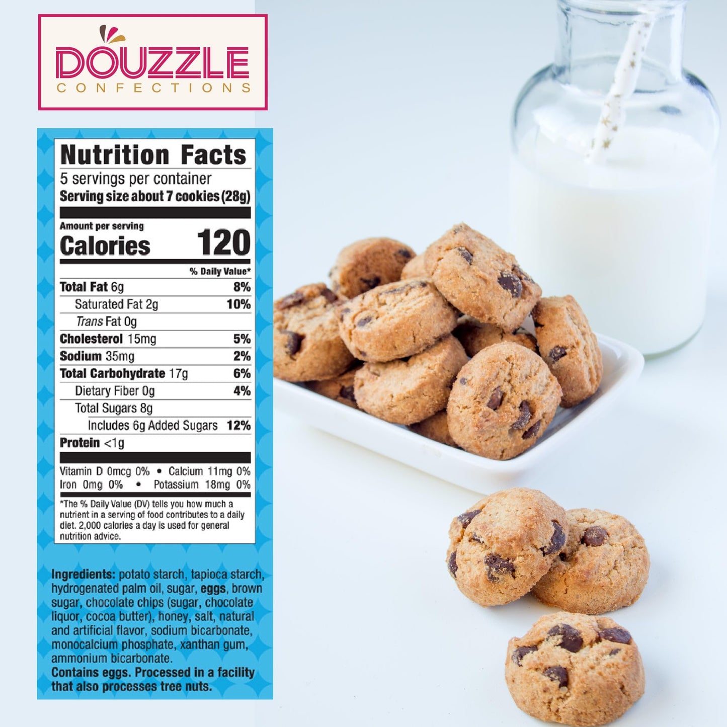 Douzzle Gluten Free Cookies, Bite Size Chocolate Chip (5 Oz - Pack Of 1) Non Gebrokts Kosher For Passover Food Snacks - No Artif