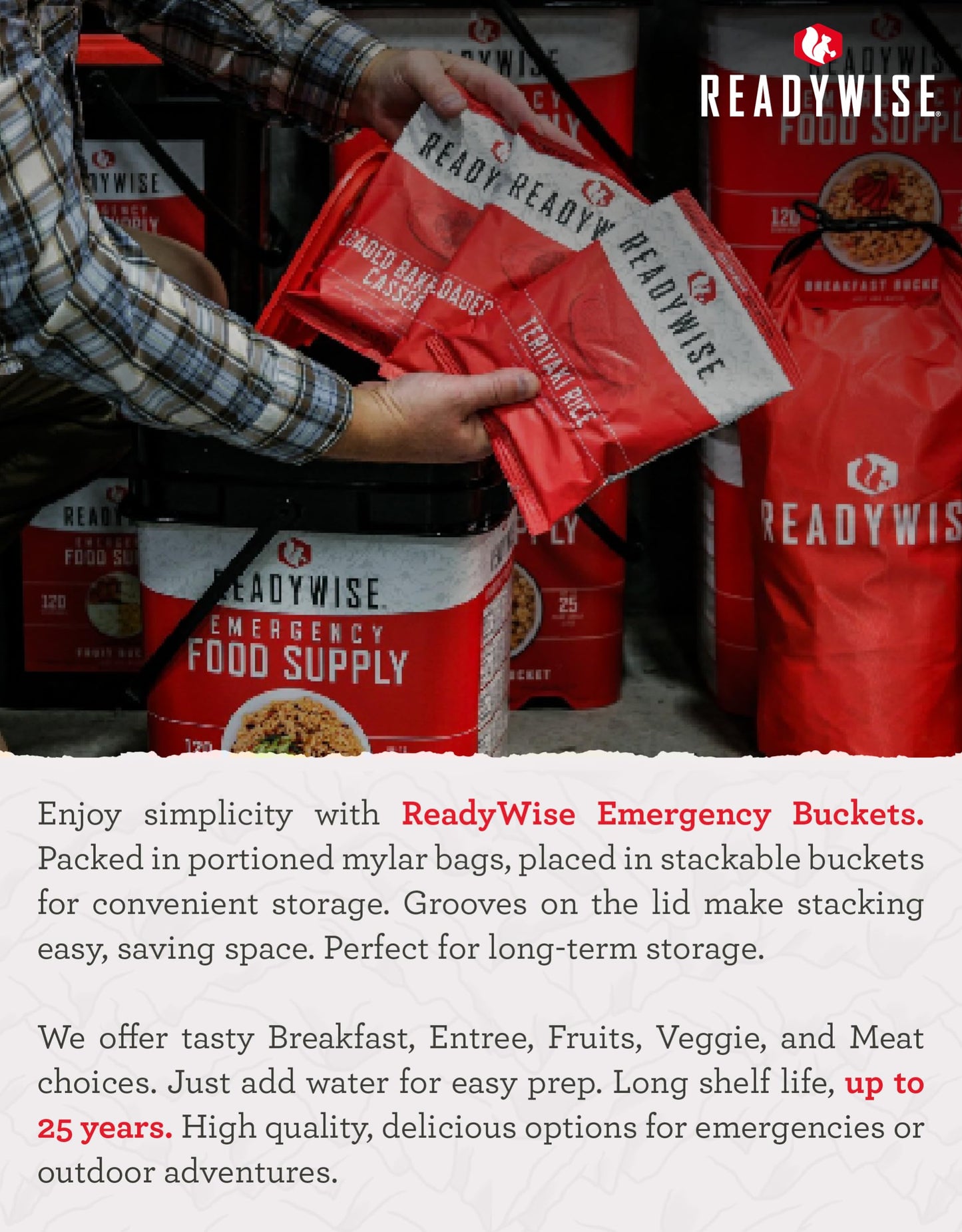 Readywise Emergency Food Supply - 144 Servings Freeze Dried Powdered Eggs Bucket, Protein Meals, Survival Food, Backpacking, Camping Essentials & Emergency Prepping Supplies, Up To 10 Year Shelf Life