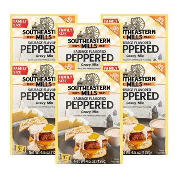 Southeastern Mills Gravy Mix, Sausage Flavored Peppered Gravy Mix, Just Add Water, Family Size, 4.5-Ounce Packet (Pack of 6 Pack