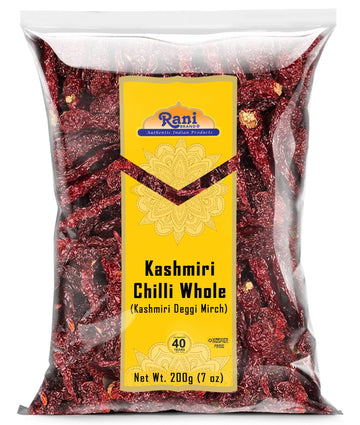 Rani Kashmiri Chilli Whole (Deggi Mirch, Low Heat) 7oz (200g) ~ Natural | Salt-Free | Vegan | No Colors | Gluten Friendly | NON-