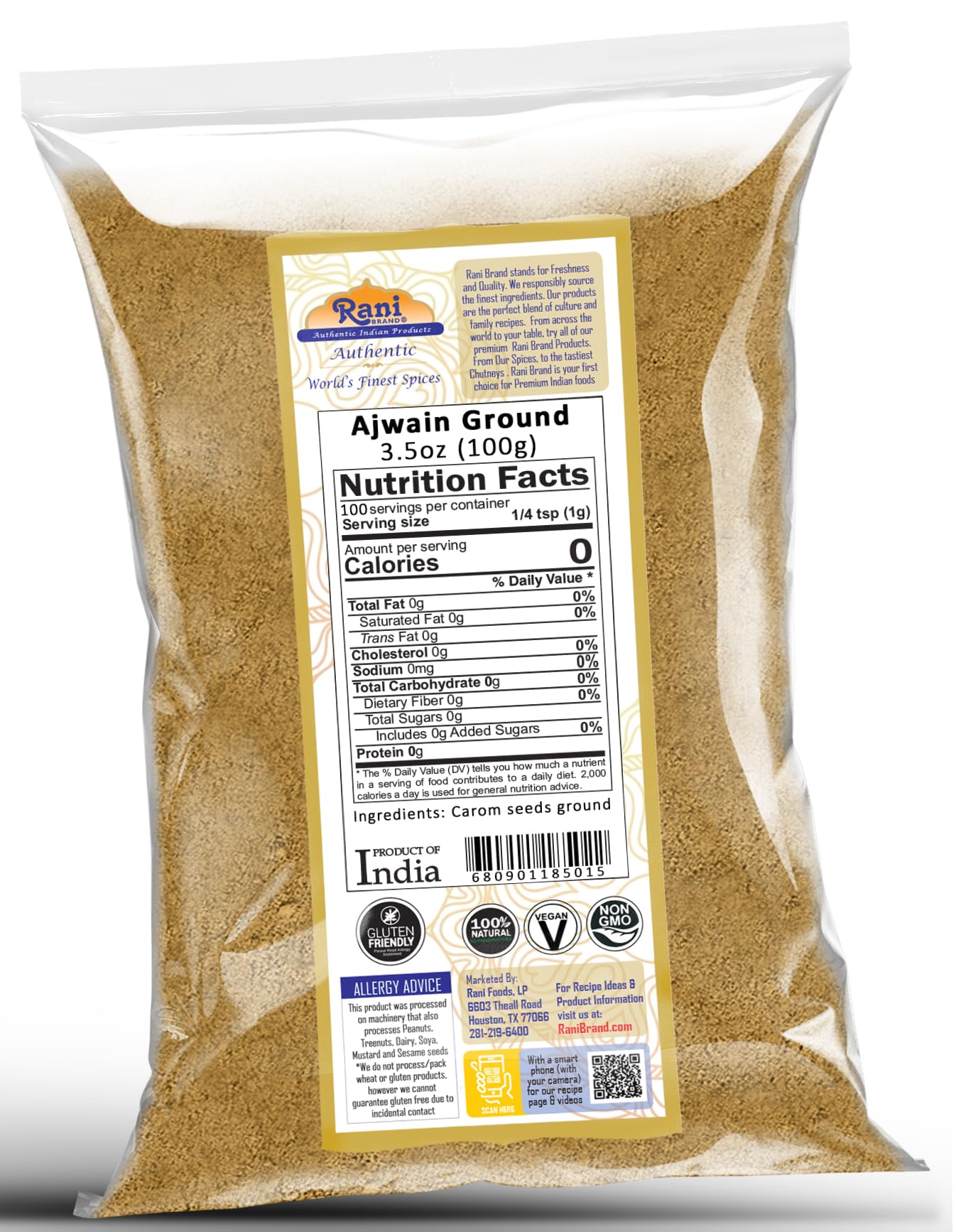 Rani Ajwain Powder - All Natural, Vegan, Gluten Friendly, NON-GMO, Kosher, 3.5oz (100g) - Authentic Indian Spice