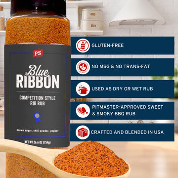 PS Seasoning Blue Ribbon Rib Rub - Sweet & Smoky BBQ Seasoning, 26.6oz, Ideal for smoky aroma and Grilling Meats