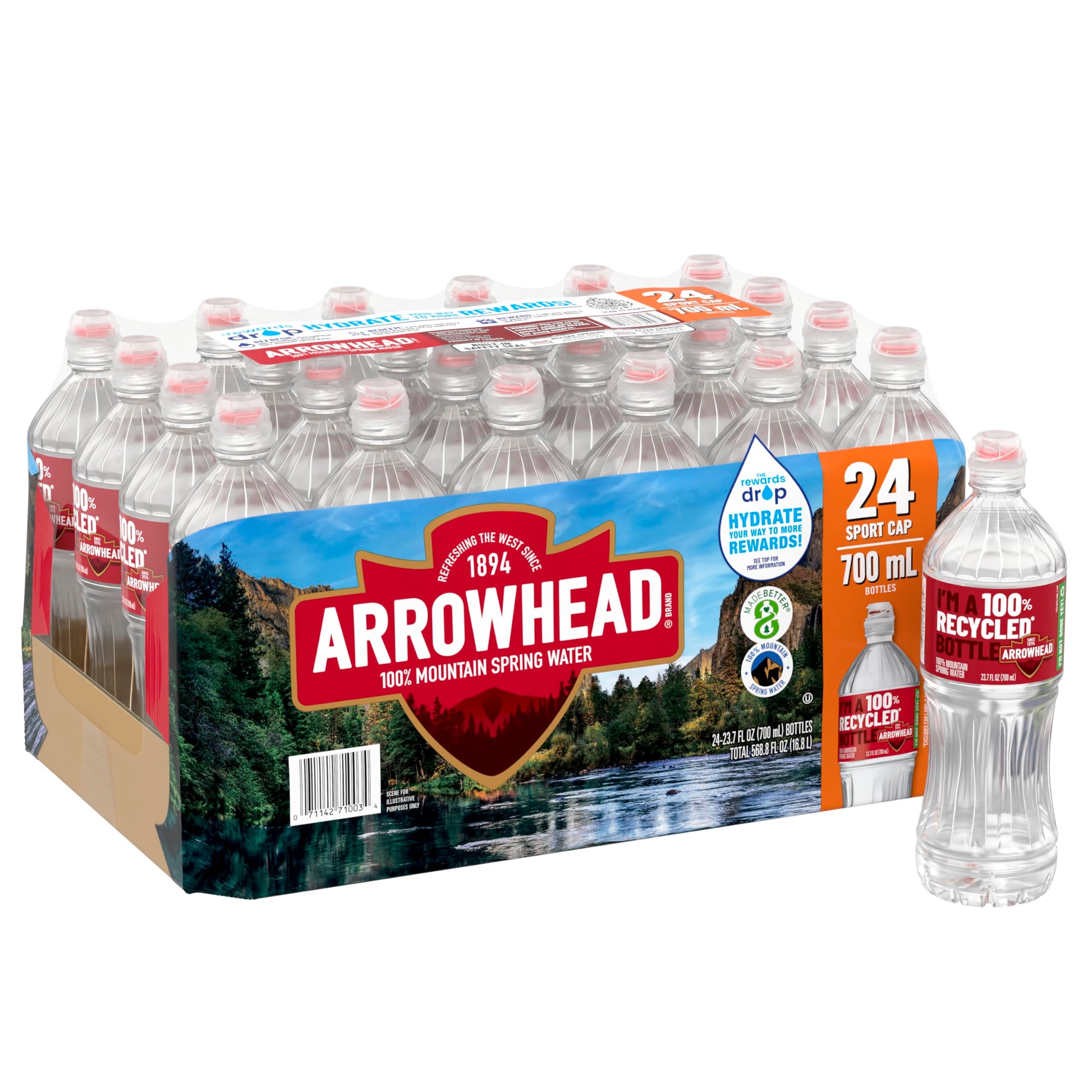 Arrowhead Mountain Spring Water Bottles, 24 Pack - Still Bottled Water with Naturally Occurring Minerals for Taste - 23.7 Fl Oz 