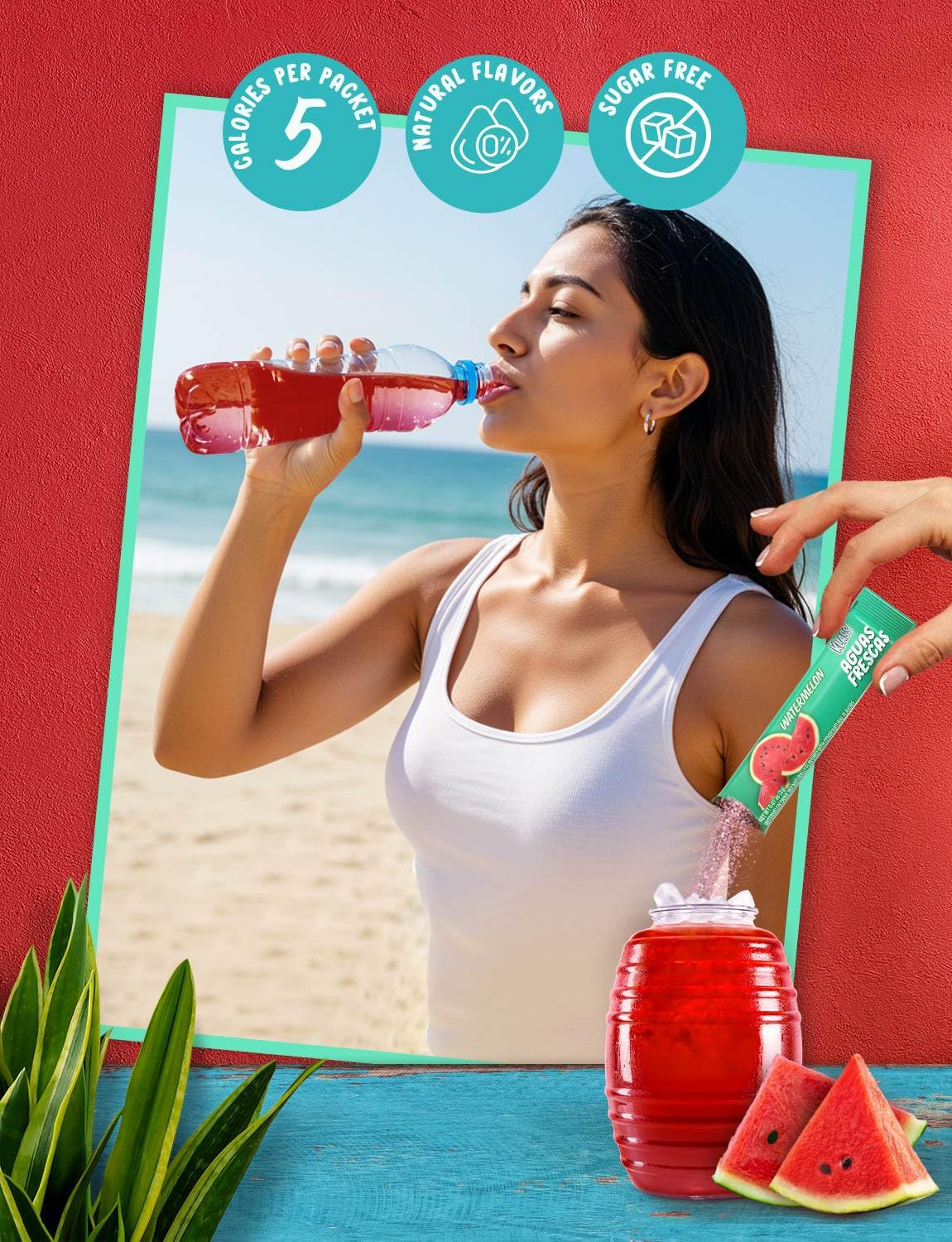 Klass Aguas Frescas Powdered Drink Mix | 44 Sugar Free Powder Packets | Flavors - Mango Watermelon Pineapple & Passionfruit - Wa
