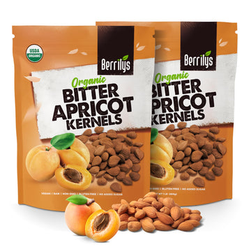 Berrilys Organic Bitter Apricot Kernels - Usda Certified Organic Bitter Apricot Seeds - Natural & Non-Gmo  Top-Grade Quality Kernals  No Sulfur Or Additives - 16 Oz