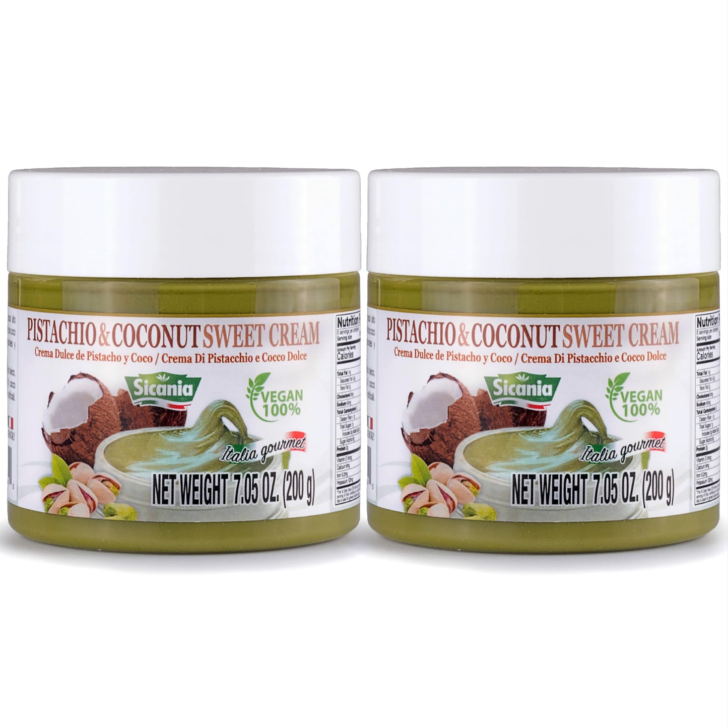 SICANIA Pistachio and Coconut Vegan Cream - 100% Italian Made, Non-GMO, Dairy-Gluten Free, Palm Oil-Free, Sugar-Free - Ideal for