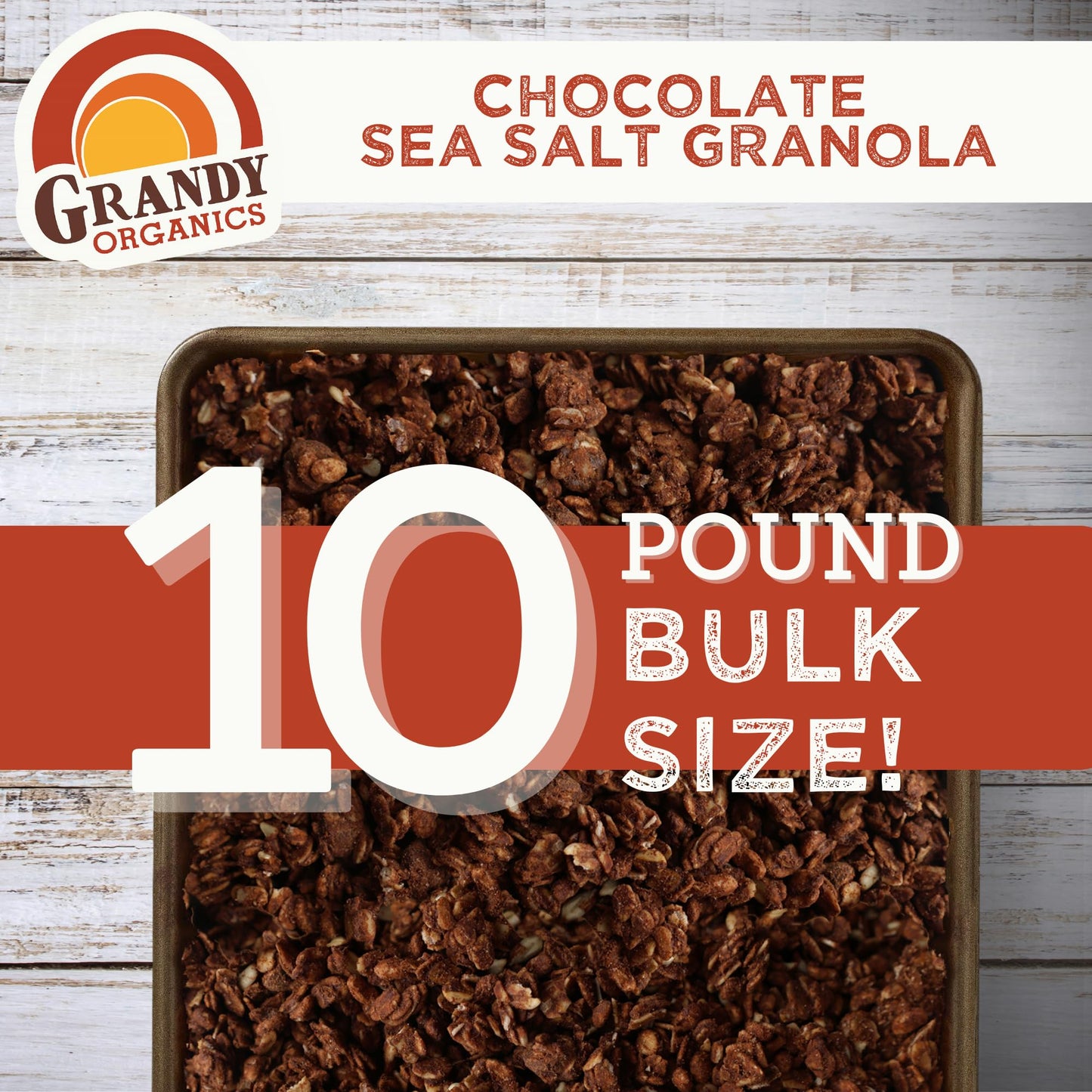 Grandy Organics Dark Chocolate Sea Salt Granola, 10 Pound Bulk Bag, Certified Organic, Gluten Free, Non-GMO, Kosher, Plant Based