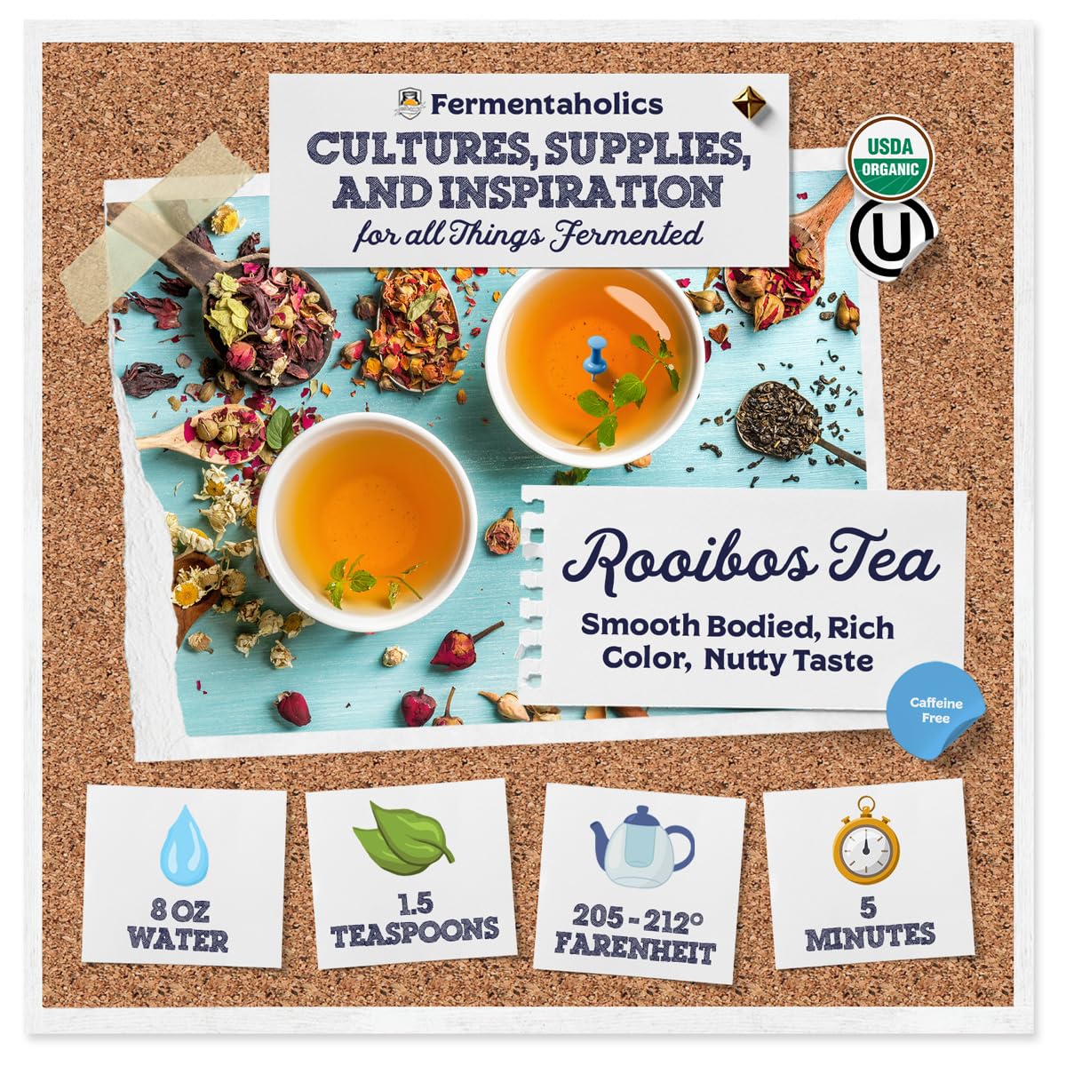 Fermentaholics Rooibos Tea - Organic Loose Leaf - Caffeine-Free - 4 oz