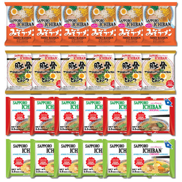 Japanese Sapporo Style Ramen Noodle Variety Pack, 24 Count Instant Soup Sampler With Original, Chicken, Tonkotsu, and Miso Flavo