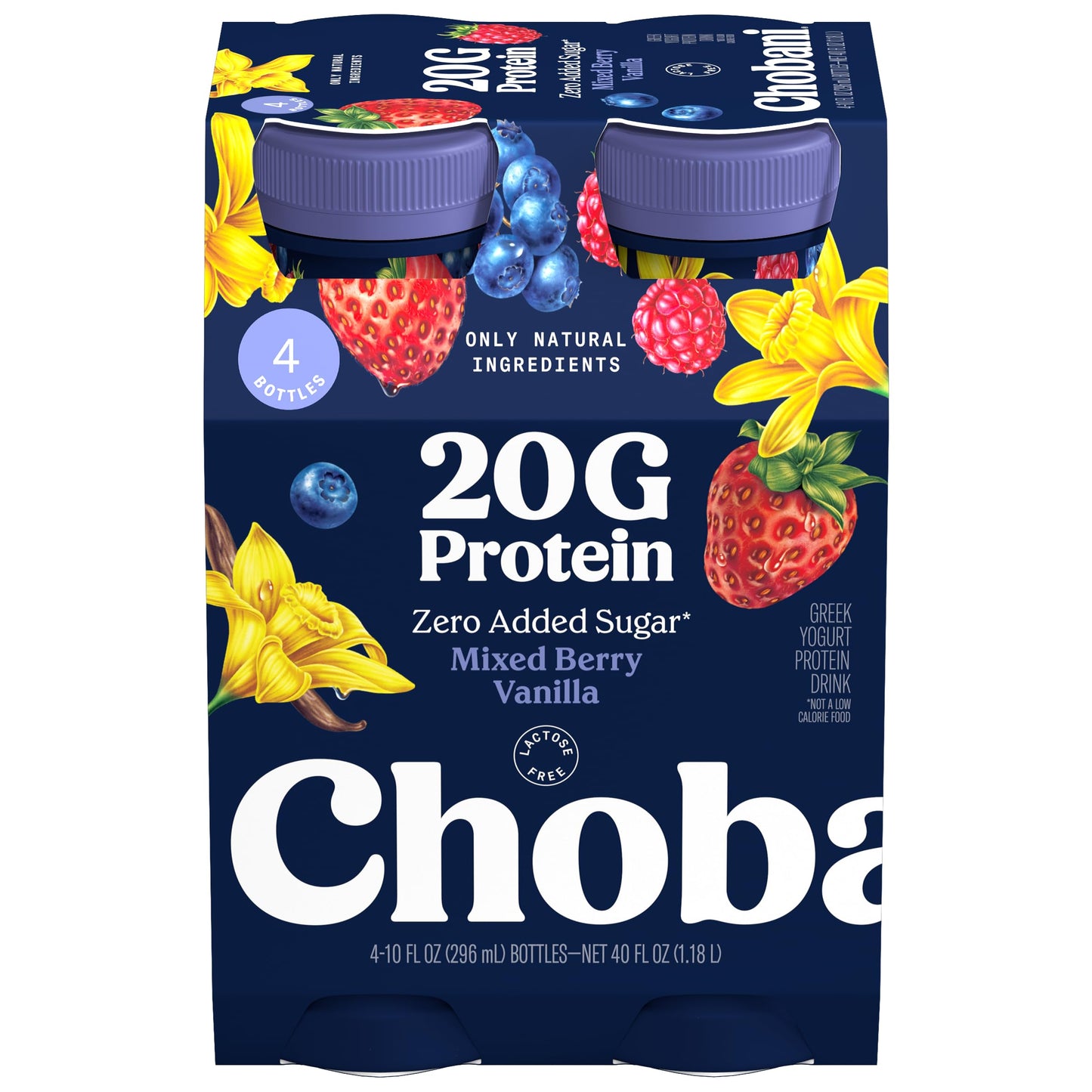 Chobani 20g Protein Lowfat Greek Yogurt Drink Mixed Berry Vanilla 10 fl oz 4PK