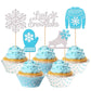 30 PCS Snowflake Cupcake Toppers Glitter Skate Shoe Gloves Sweater Cupcake Picks for Snowflake Theme Winter Wonderland Baby Show