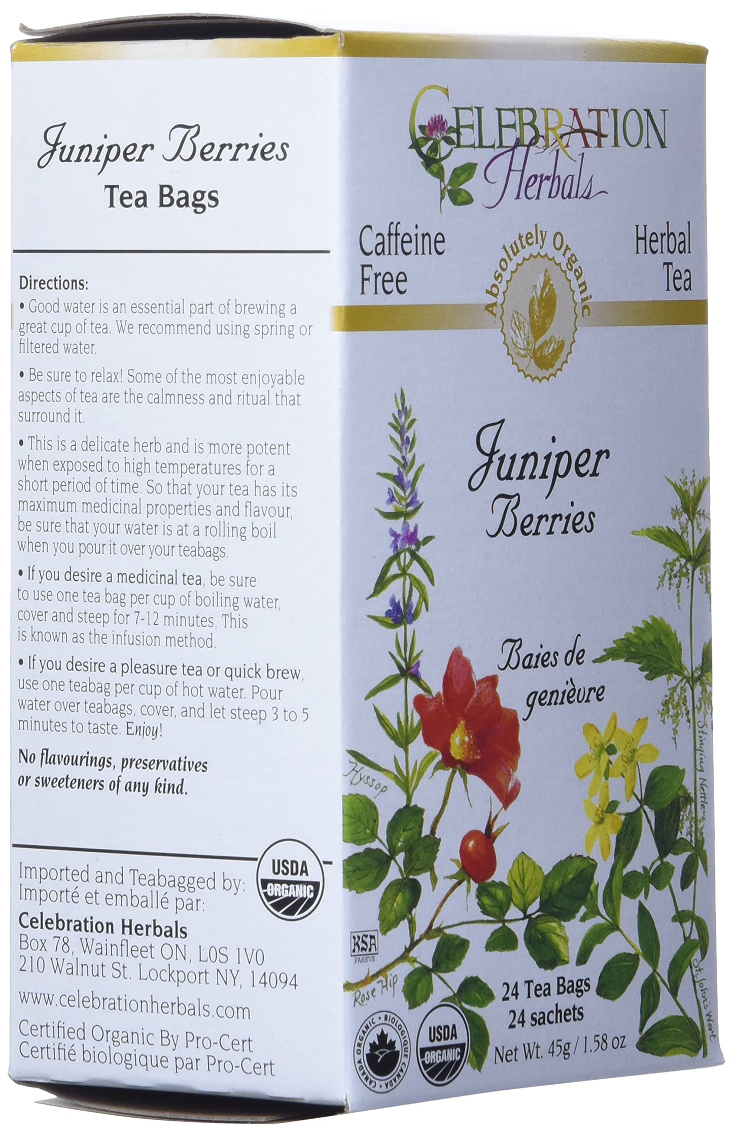 Celebration Herbals Juniper Berries Tea Organic 24 Bag, 0.02 Pound