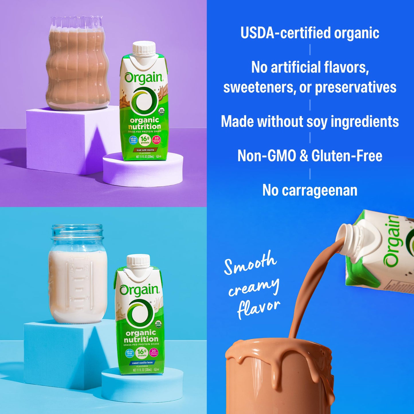 Orgain Organic Nutritional Protein Shake  16g Grass Fed Whey Protein  Meal Replacement  20 Vitamins & Minerals  Fruits & Vegetables Variety Pack  Chocolate  Vanilla  Mocha  11 Fl Oz (12 Pack)