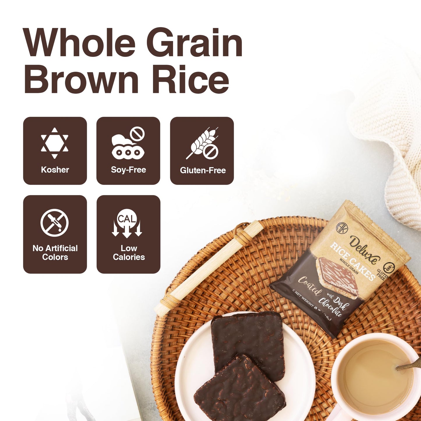 Deluxe & Bla Bla Chocolate Covered Rice Cakes 12 Pack - Whole Grain, Gluten-Free, Kosher, Low-Calorie Snack - Coated With Dark C