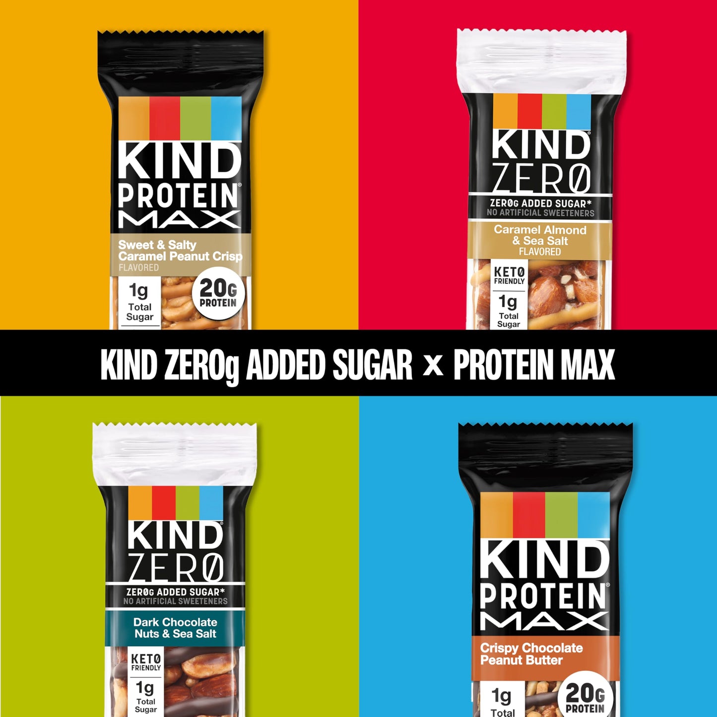 KIND Protein MAX & ZEROg Added Sugar Bundle, High Protein Bars, 12 Count Pack, 4 Flavors