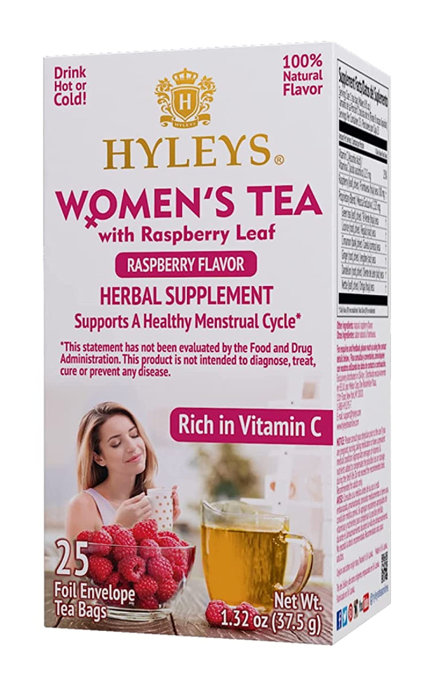 HYLEYS Raspberry Flavor Tea Bags - 25 Count - Supports Healthy Menstrual Cycle