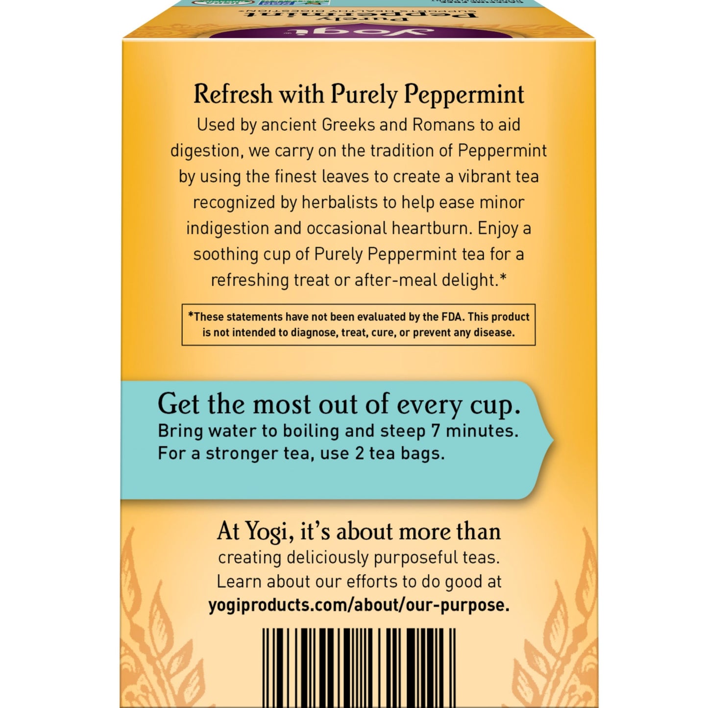 Yogi Purely Peppermint Tea - Caffeine-Free Organic Tea Bags - 64 Count (4 Packs)