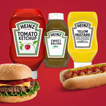 Heinz Tomato Ketchup, Sweet Relish & 100% Natural Yellow Mustard Picnic Variety Pack (12 ct Pack, 4 Packs of 3 Bottles