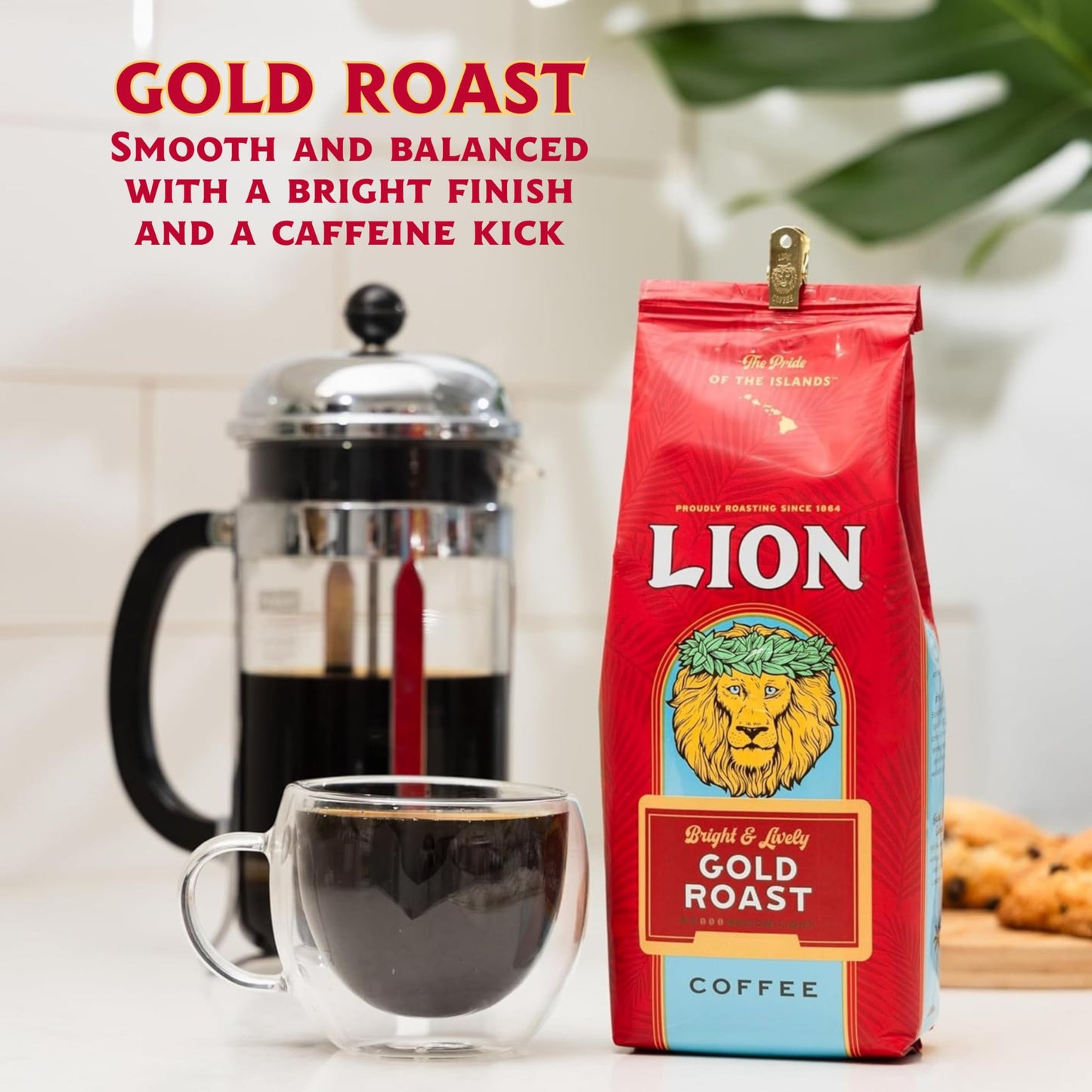 Lion Coffee Gold Roast Ground Coffee, Medium-Light Roast, 10 Ounce Bag