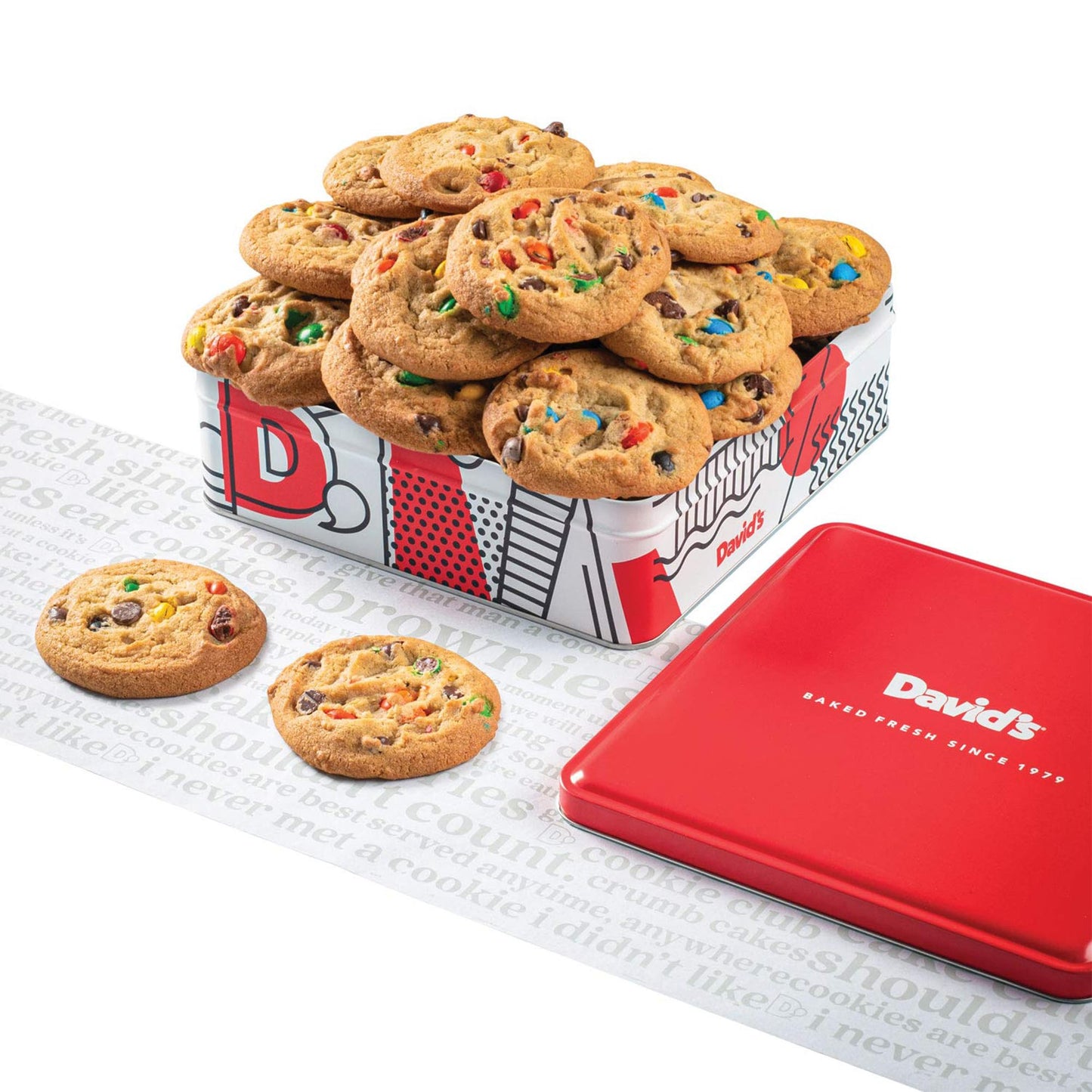 DavidS Cookies Fresh Baked Candy Cookies Gift Basket - 1Lb Gourmet Dessert Tin - Soft And Chewy Sweet And Crunchy Cookies For Holiday  Birthday  Thank You  Or Corporate Gift