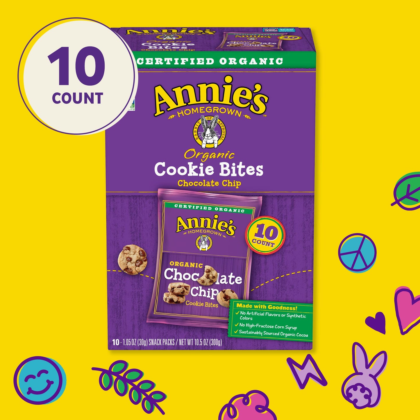 Annie'S Organic Chocolate Chip Cookie Bites, 10 Pouches, 10.5 Oz