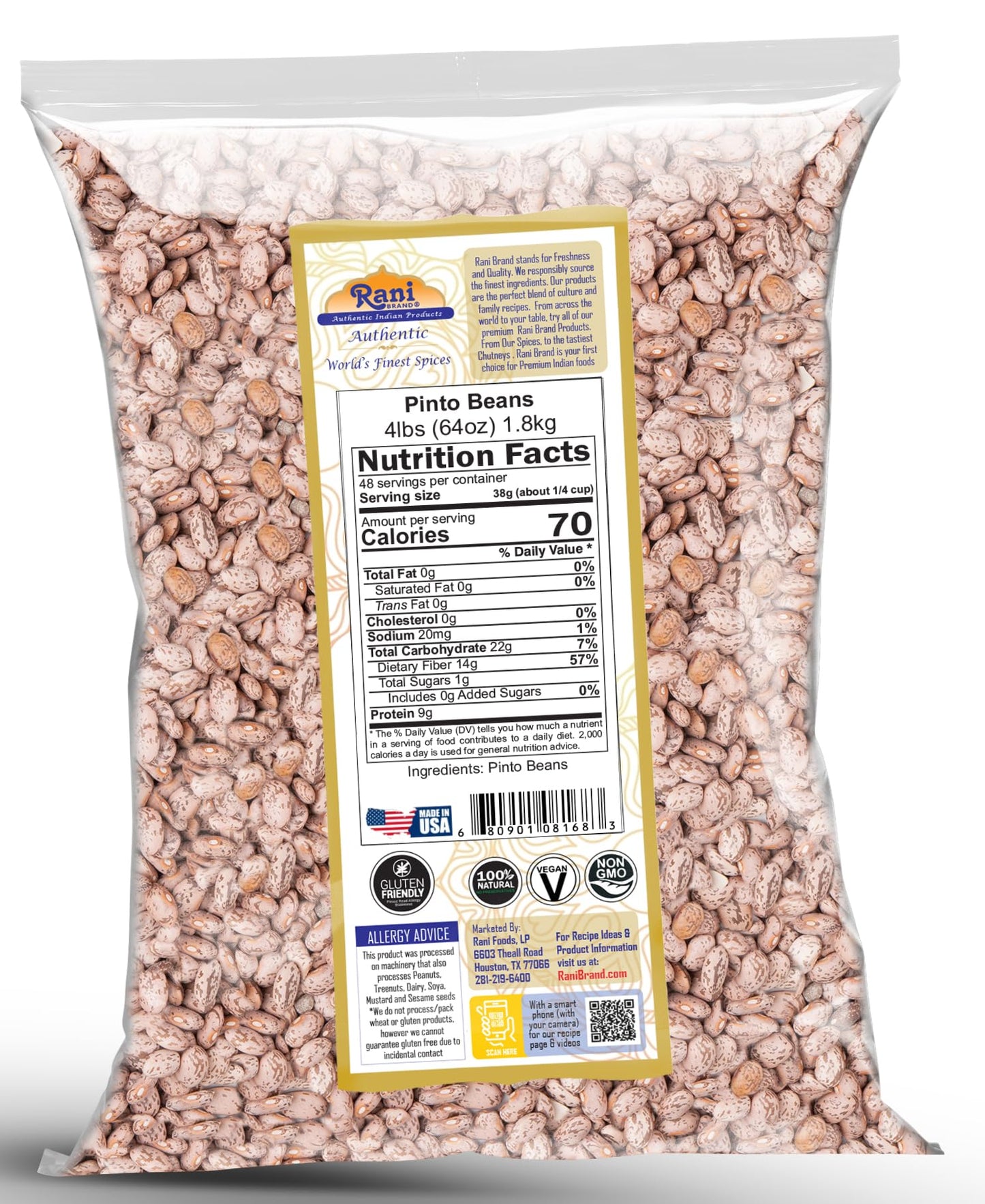 Rani Pinto Beans 64Oz (4Lbs) 1.81Kg Bulk ~ All Natural | Vegan | Gluten Friendly | Non-Gmo | Kosher | Product Of Usa