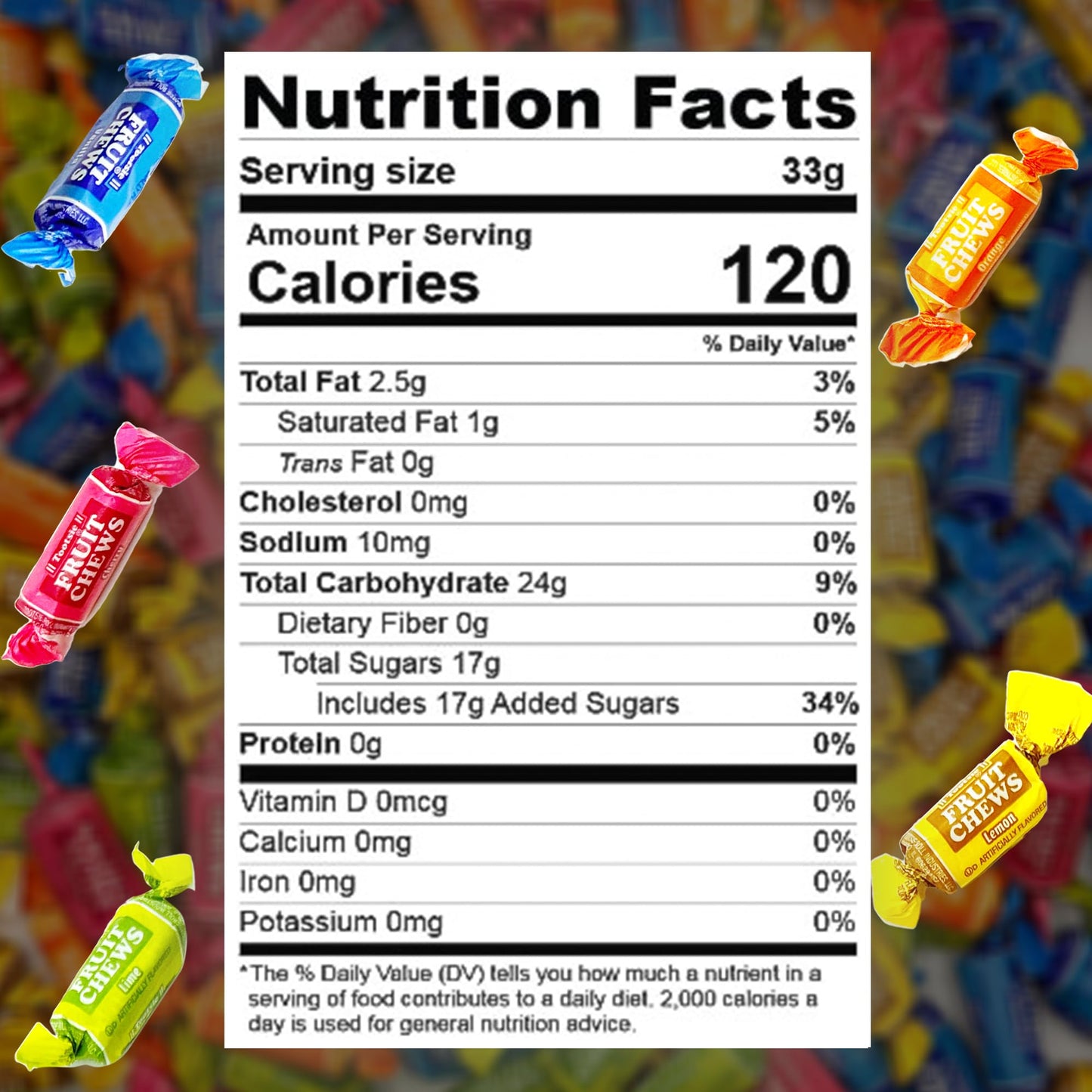 Fruit Chews Candy - 1 Pound Bulk Bag, Fruit Chews Rolls, 5 Assorted Flavors, Soft & Fruity Taffy Candy, Individually Wrapped Glu