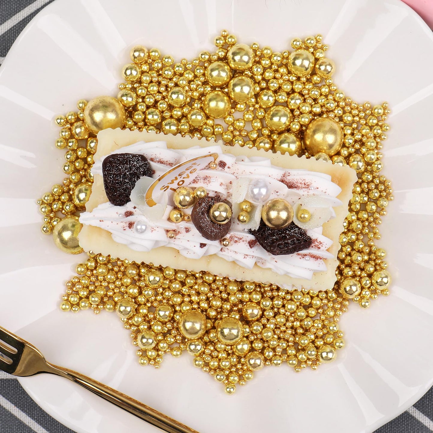 Gold Sprinkles, Edible Gold Pearl Sprinkles For Cake Decorating, 130G/4.6Oz Candy Baking Decorations, Ice Cream Toppings And Coo