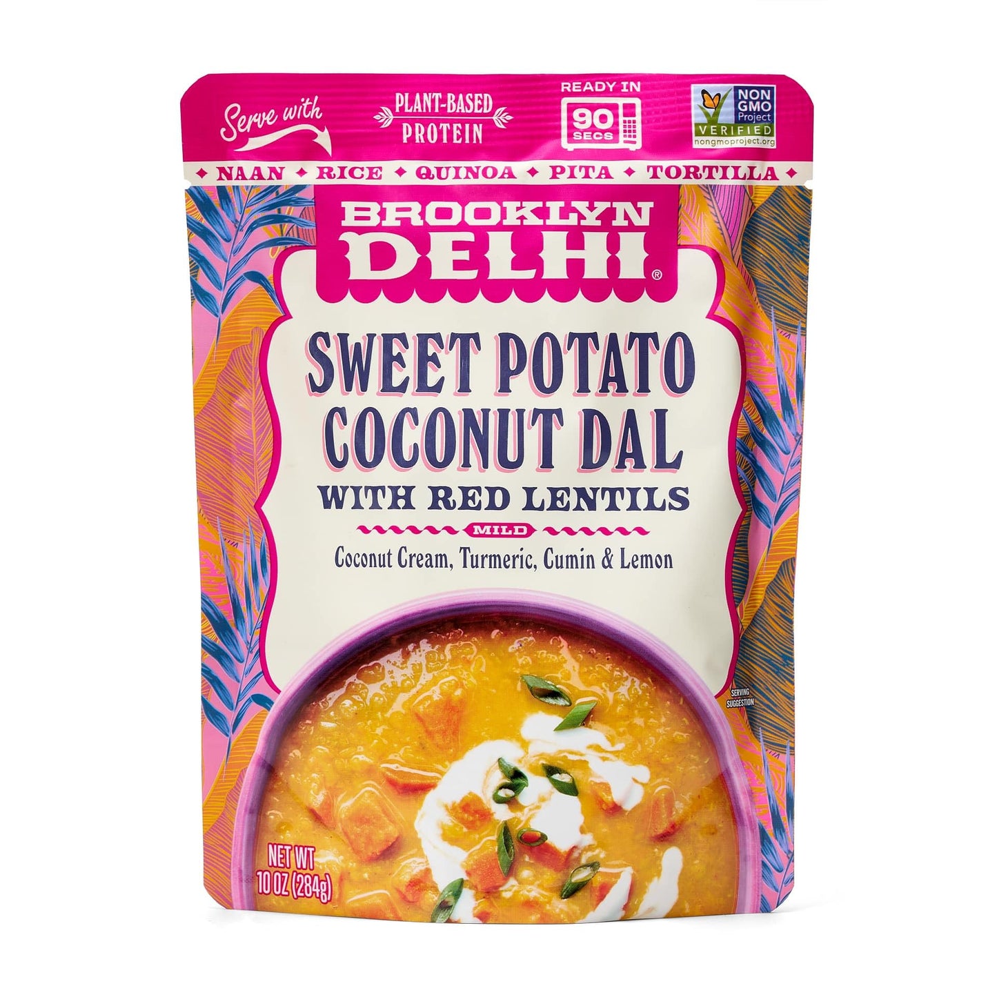Brooklyn Delhi Sweet Potato Coconut Dal Pouches - Ready to Eat, Microwavable Entree - Vegan, Gluten Free, Non-GMO - 10oz, Pack o