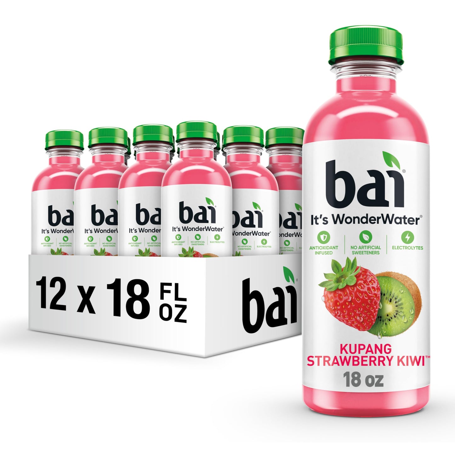 Bai Antioxidant Infused Water, Strawberry Kiwi, Vitamin C, 18 Fl Oz, 12 Pack - No Artificial Sweeteners, Refreshing Beverage