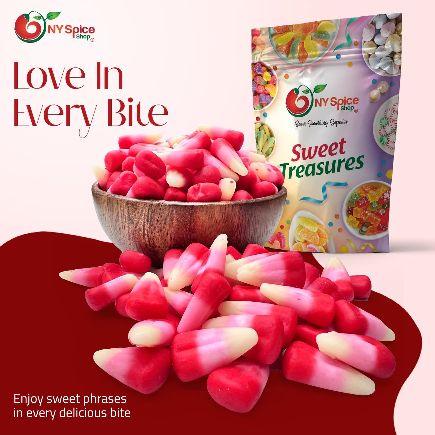 NY Spice Shop Valentine Gummy Candy Corn - 1 Pound Candy Corn Bulk for Valentines Gift Basket - Candycorn Gummies Snacks - Candy