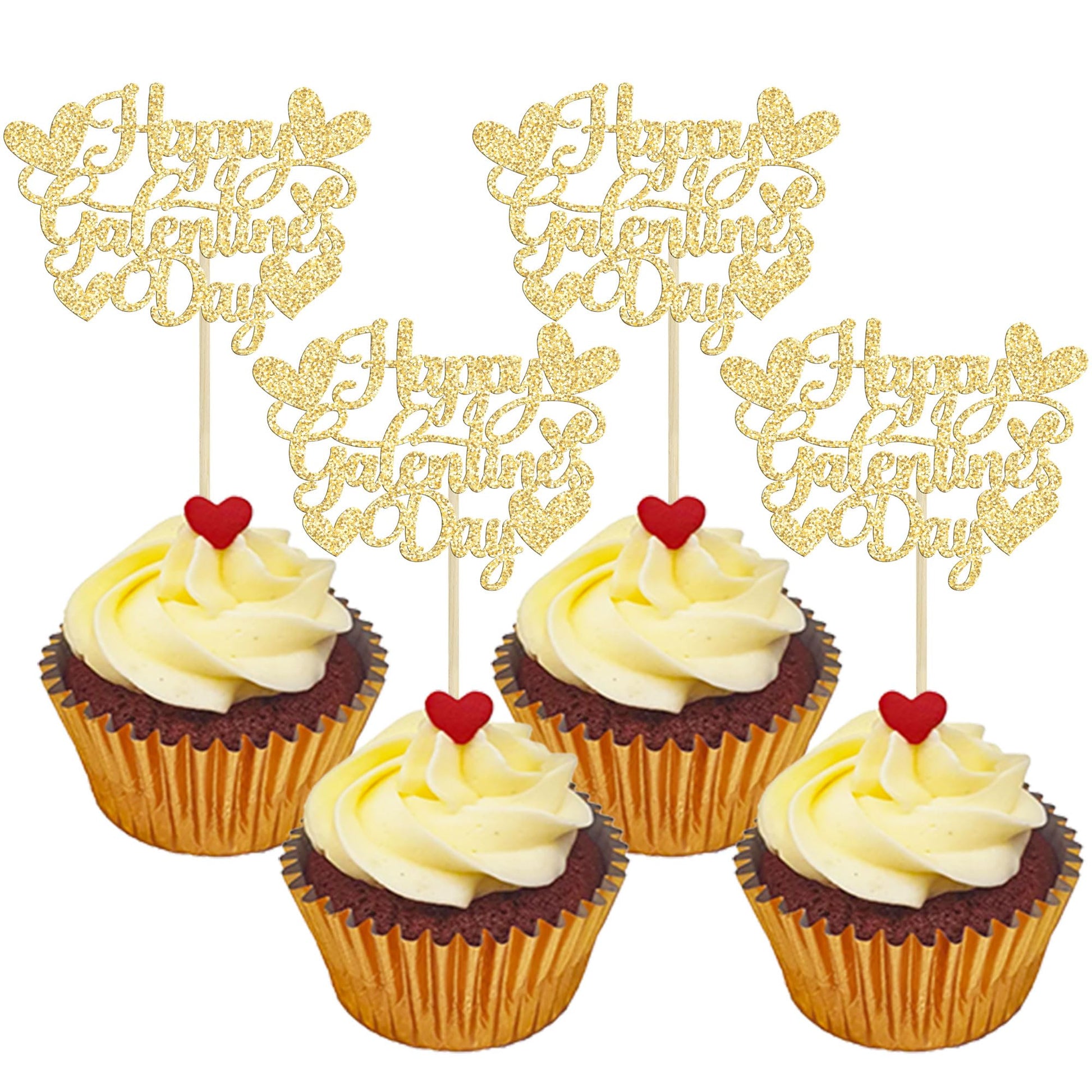 Gyufise 24Pcs Happy GalentineS Day Cupcake Toppers Gold Glitter Sweet Love Valentine Cupcake Picks ValentineS Day Theme Birthday Party Cake Decorations Supplies