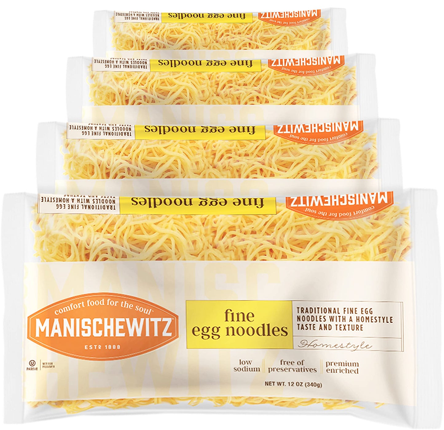 Manischewitz Premium Enriched Fine Egg Noodles 12Oz (4 Pack) Great In Soups & Stews
