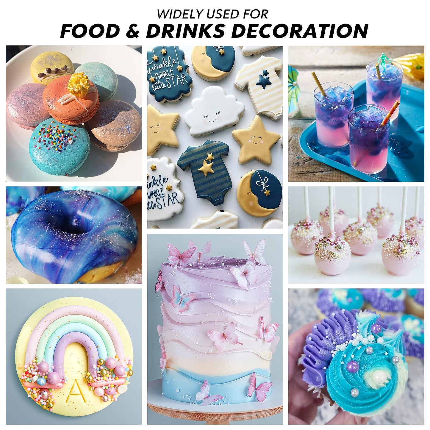 Nomeca Edible Glitter Set - 10 Colors for Drinks, Cakes, Cupcakes - 5g/bottle