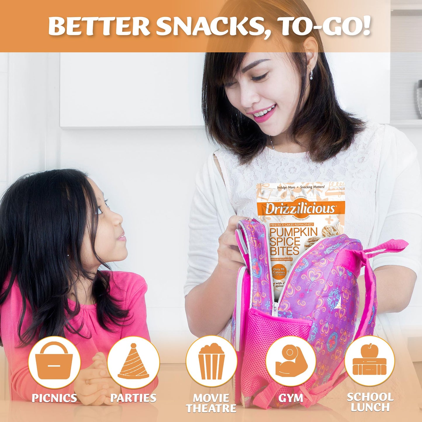 Drizzilicious Mini Rice Cakes - Rice Crisps, Healthy Snack For Mature-Themeds And Kids, Flavored Rice Cakes, Vegan, Gluten Free, Only 90 Calories Per Serving - Pumpkin Spice, 4 Oz (Pack Of 2)