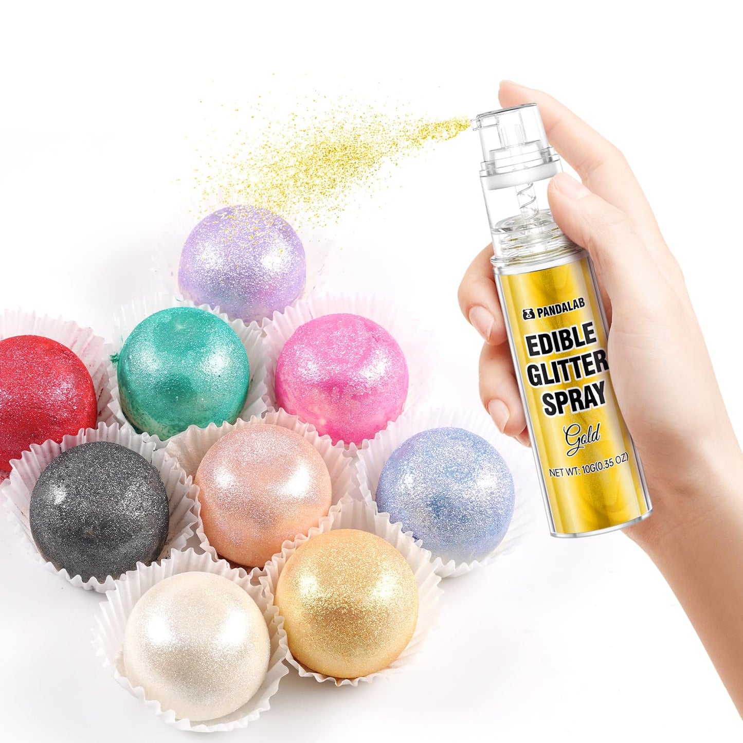 Pandalab Edible Glitter Spray - Food Grade Luster Dust for Drinks & Desserts, 0.35oz, Gold & White