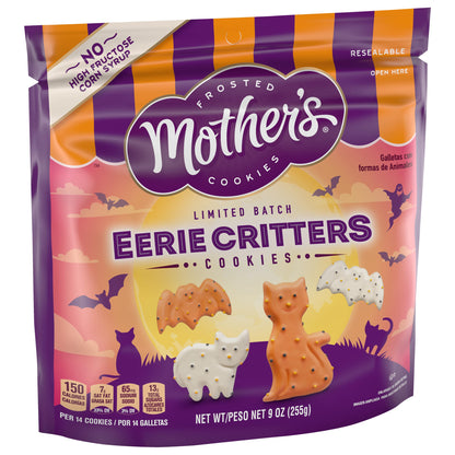 Mothers Limited Batch Eerie Critters, Shortbread Frosted Animal Cookies, Great for Party Treats, 1 Resealable 9 oz Bag