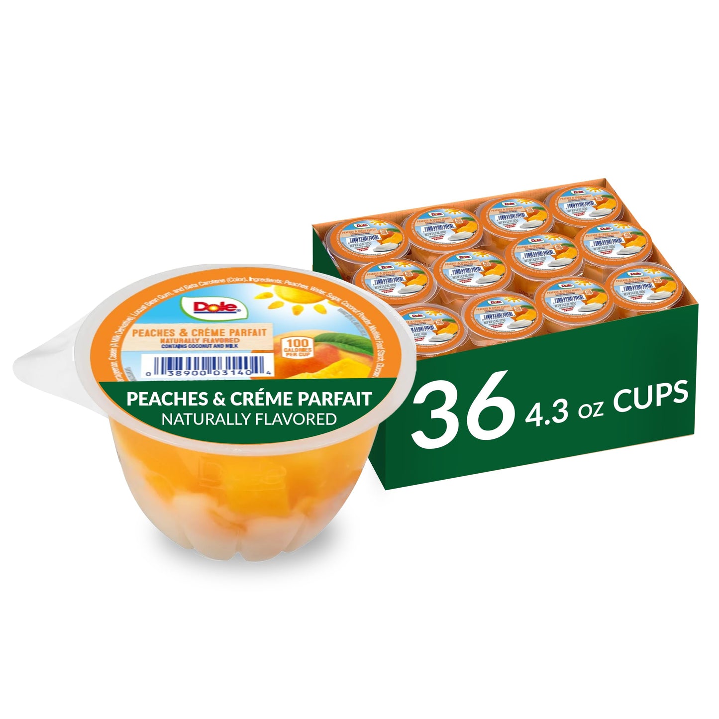 Dole Fruit Bowls Low Fat Peaches & Creme Parfait Snacks, 4.3Oz 36 Total Cups, Gluten & Dairy Free, Bulk Lunch Snacks For Kids &