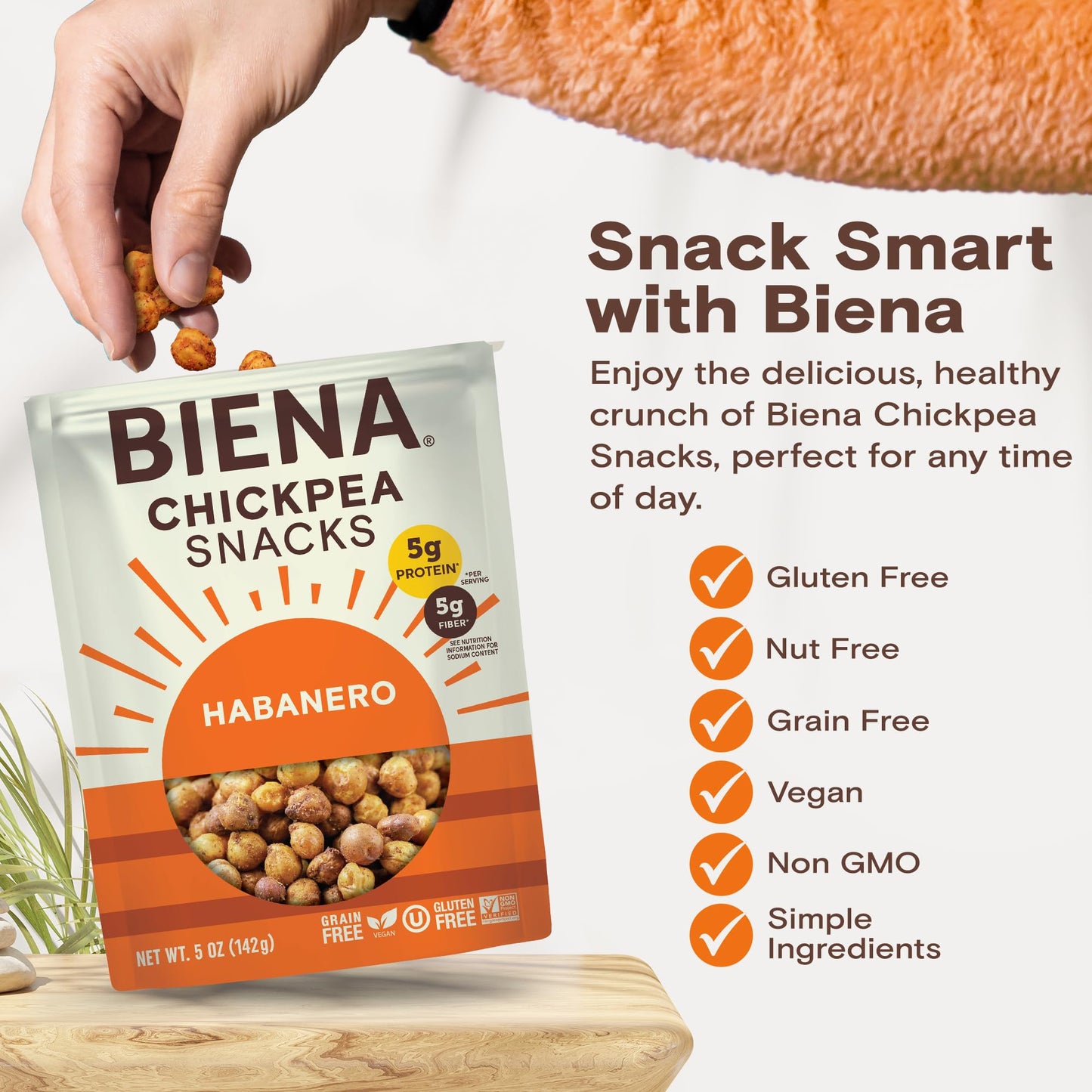 BIENA Chickpea Snacks - Crunchy Roasted Chickpeas - High Fiber Vegan Protein Snacks for Adults and Kids - 8-Pack, 5 Ounce - Haba